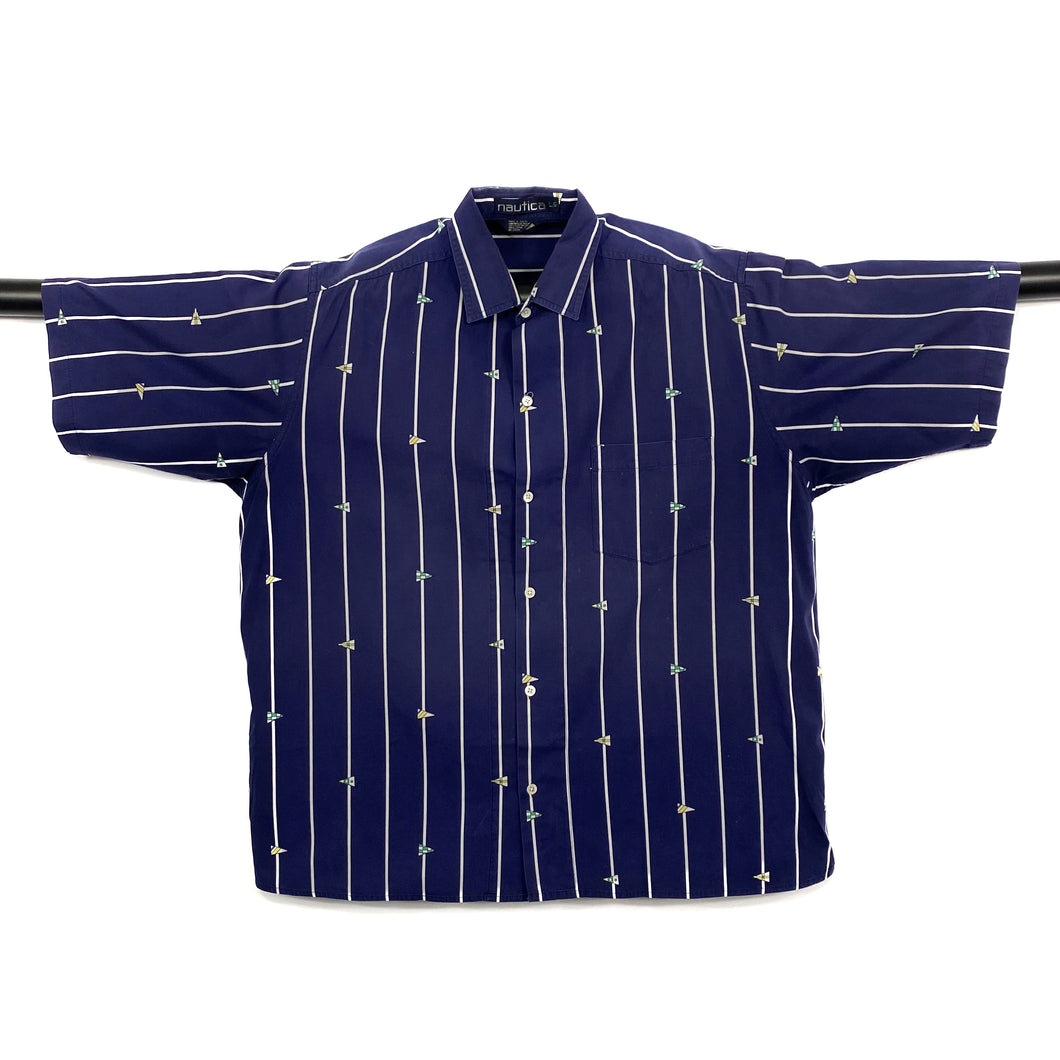 NAUTICA Bold Multi Striped Nautical Repeat Pattern Short Sleeve Shirt
