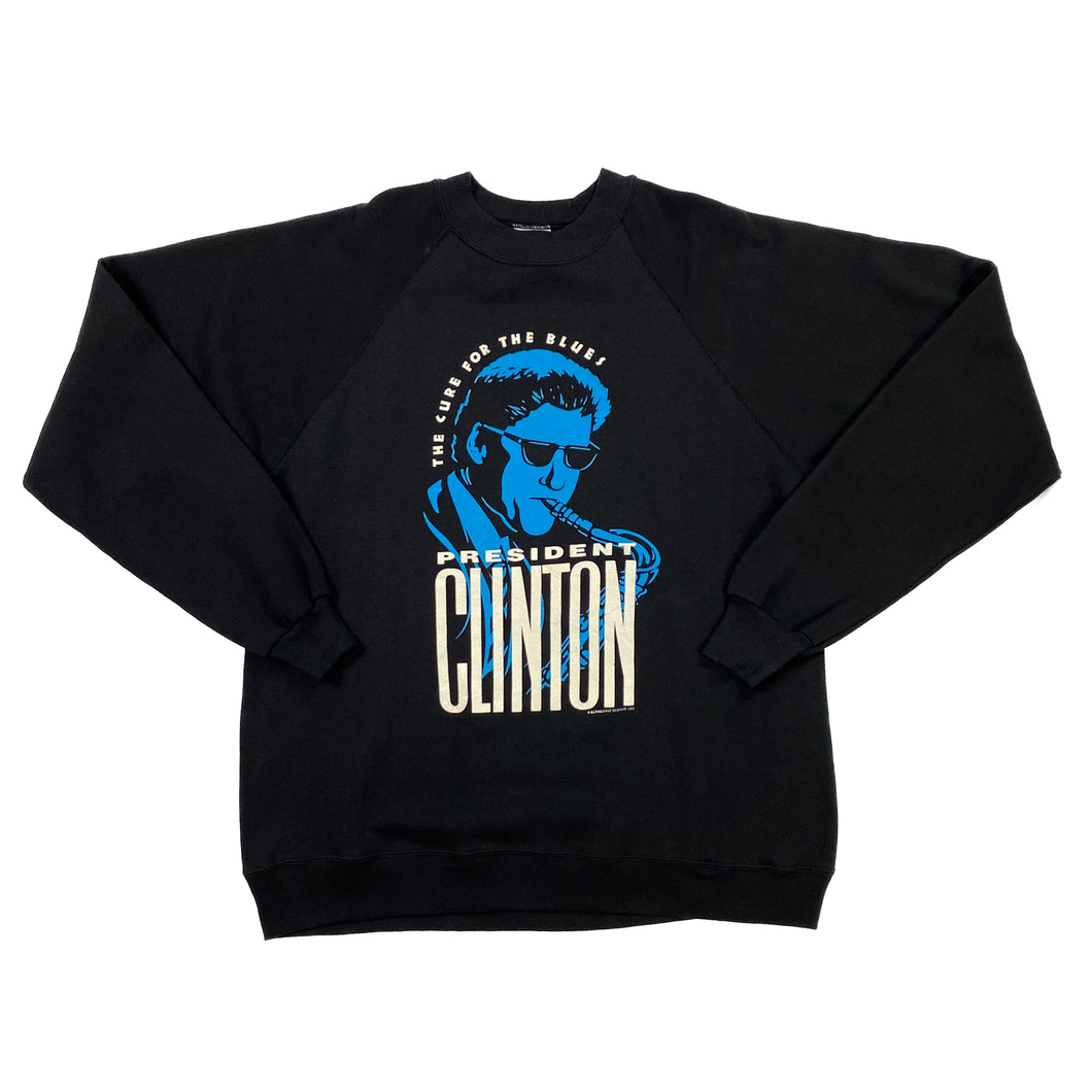 Hanes (1992) PRESIDENT CLINTON “The Cure For The Blues” Political Graphic Sweatshirt