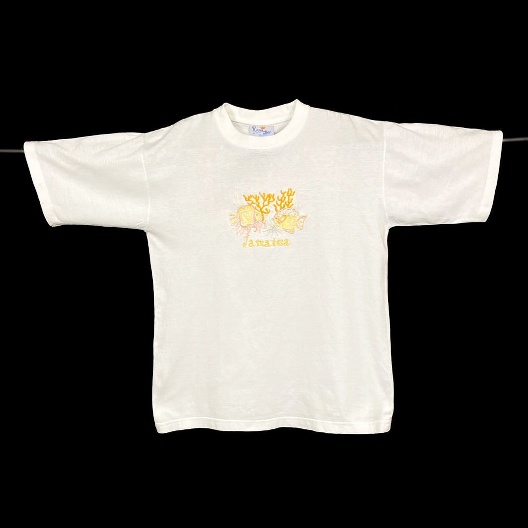 JAMAICA Embroidered Fish Souvenir Spellout T-Shirt