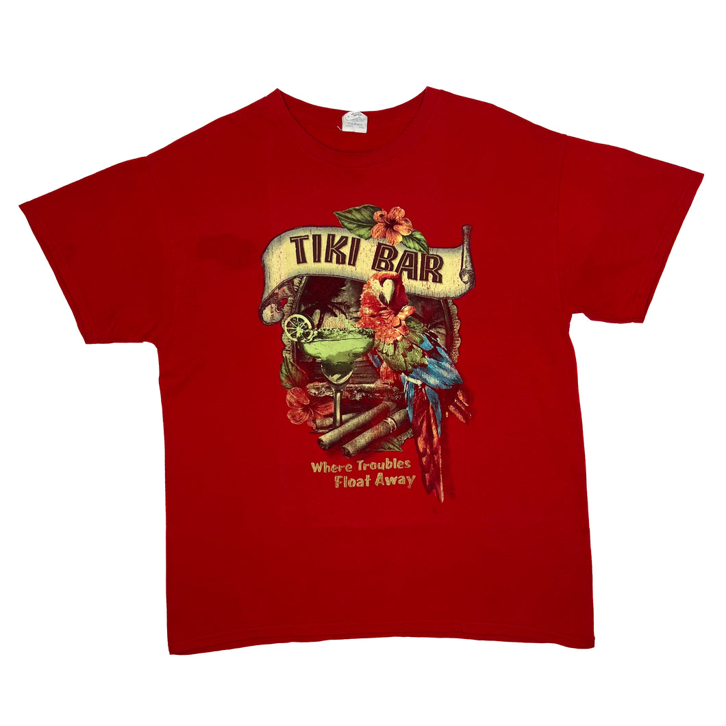 TIKI BAR “Where Troubles Float Away” Souvenir Spellout Graphic T-Shirt