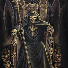 Load image into Gallery viewer, HERO BUFF Gothic Horror Grim Reaper Throne Skeleton Graphic T-Shirt
