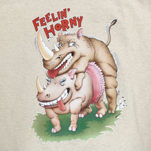 Load image into Gallery viewer, Screen Stars FEELIN’ HORNY Cartoon Rhino Novelty Spellout Graphic T-Shirt
