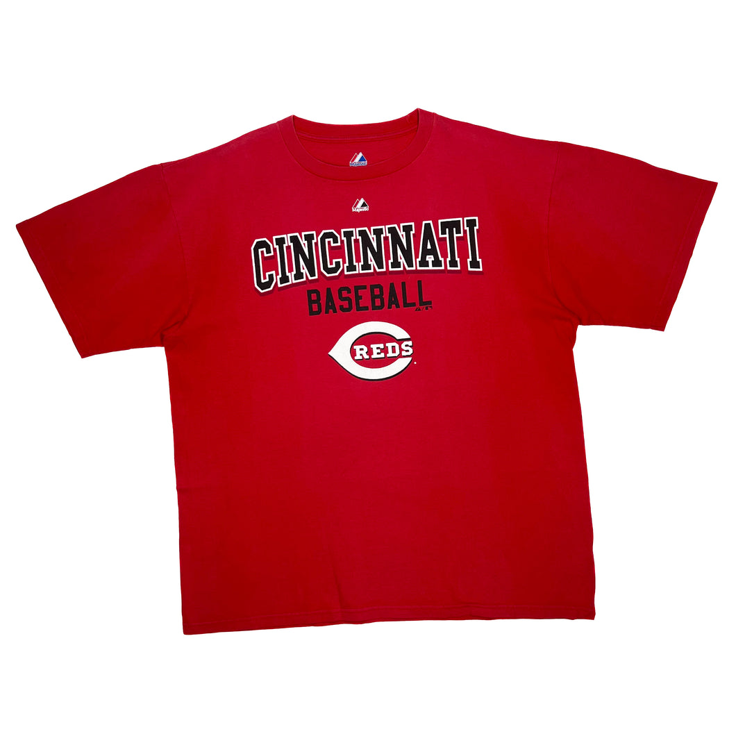 Majestic MLB CINCINNATI REDS Baseball Sports Spellout Logo Graphic T-Shirt