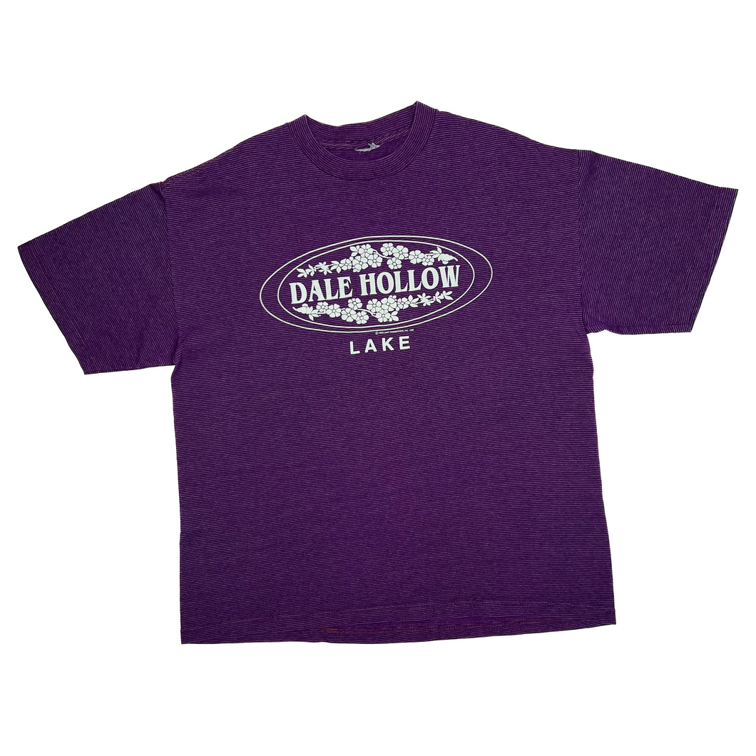 Vintage DALE HOLLOW LAKE (1999) Micro Striped Souvenir Spellout Graphic T-Shirt