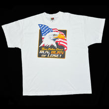 Load image into Gallery viewer, THESE COLORS DON’T RUN, BURN OR LOSE! Patriotic Eagle Spellout Graphic T-Shirt
