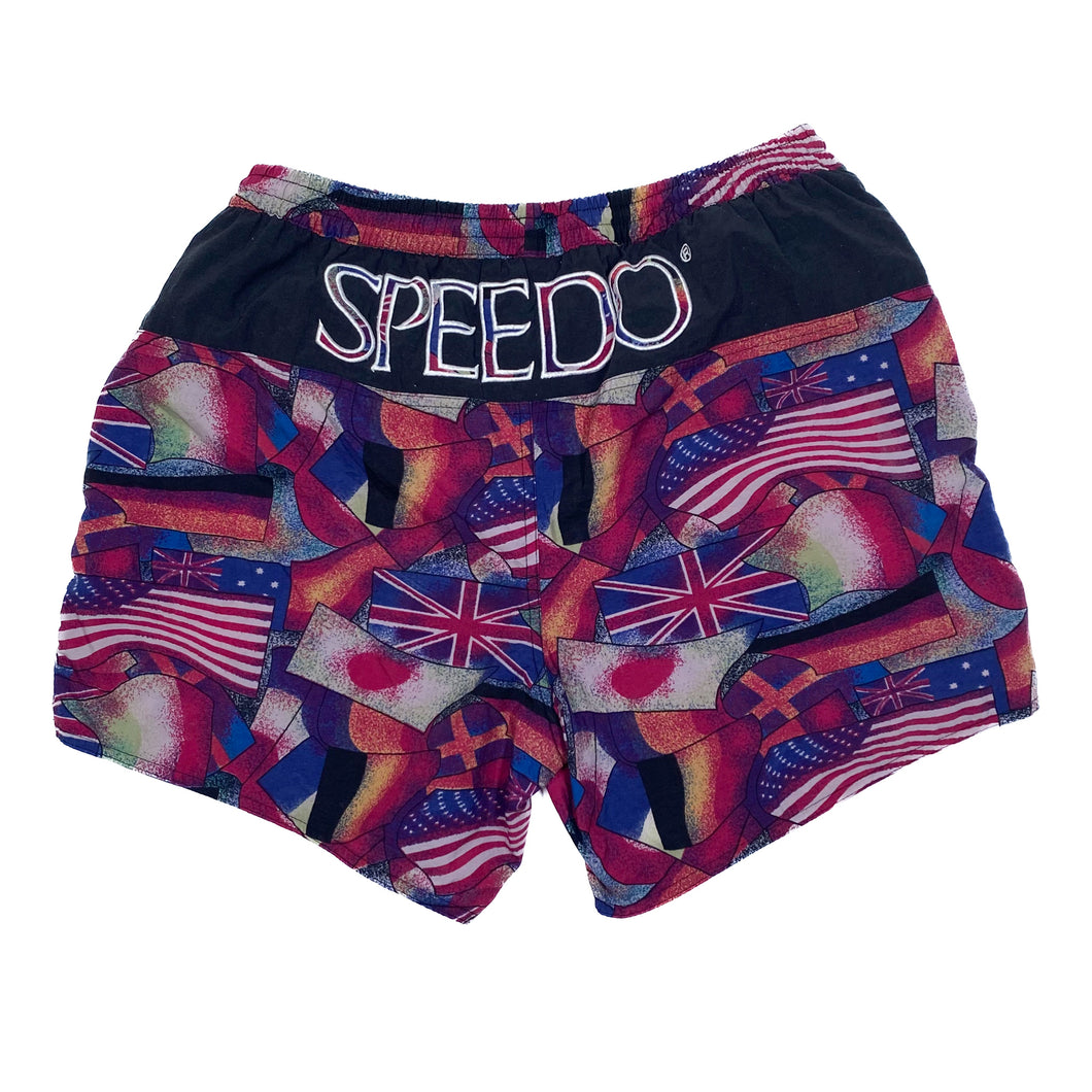 SPEEDO Embroidered Logo Spellout Flag All-Over Print Swimming Shorts