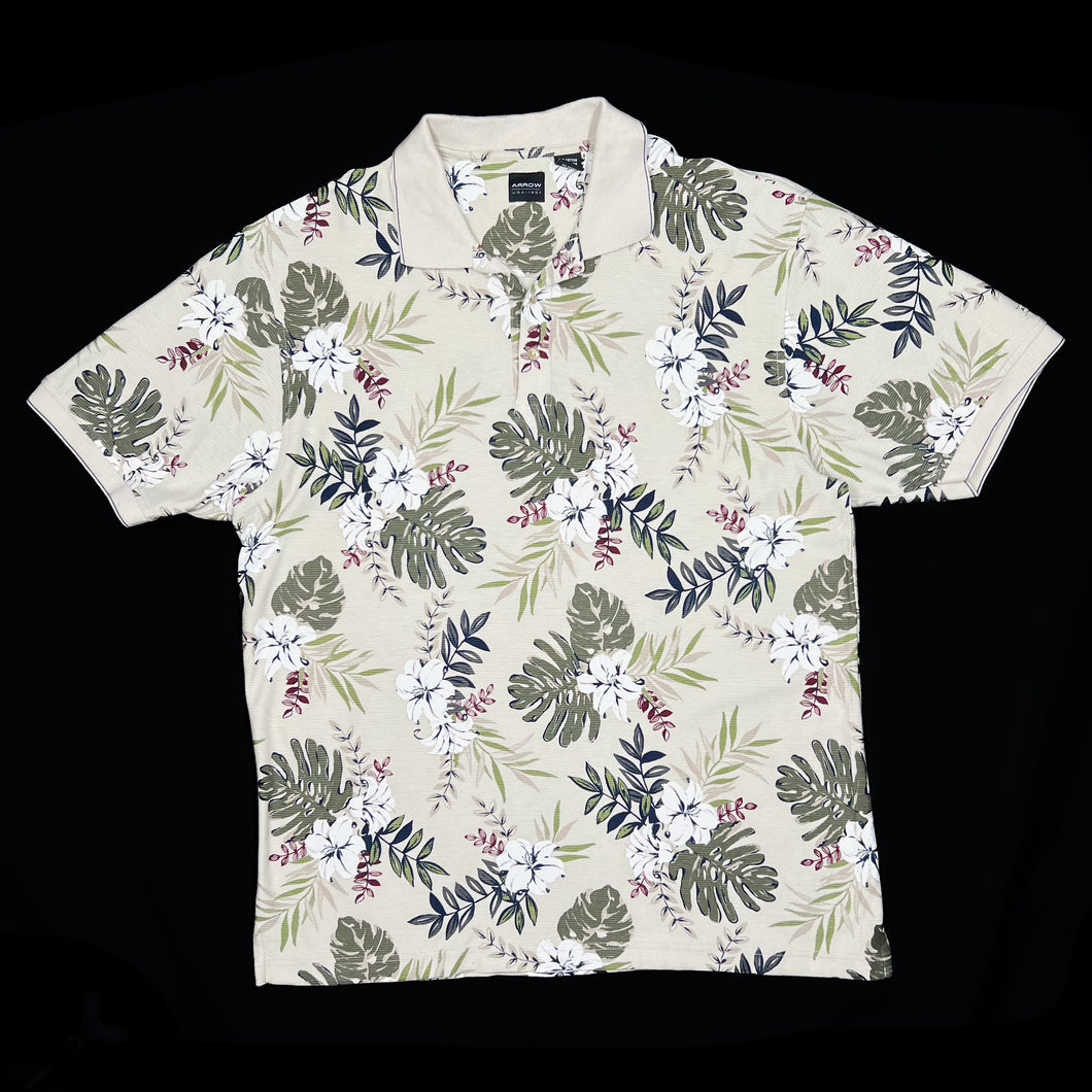 ARROW Floral Flower Hawaiian All-Over Print Patterned Polo Shirt