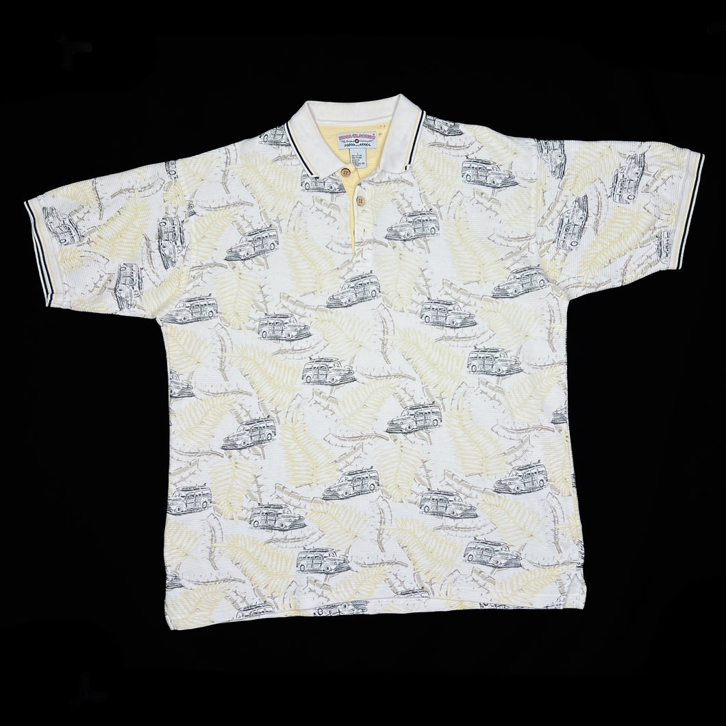 BOCA CLASSICS Surfer Car Tropical Palm Leaf All-Over Print Patterned Polo Shirt