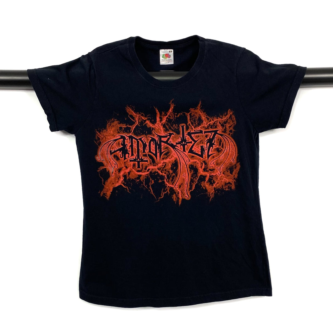 AMORTEZ Graphic Spellout Black Death Heavy Metal Band T-Shirt