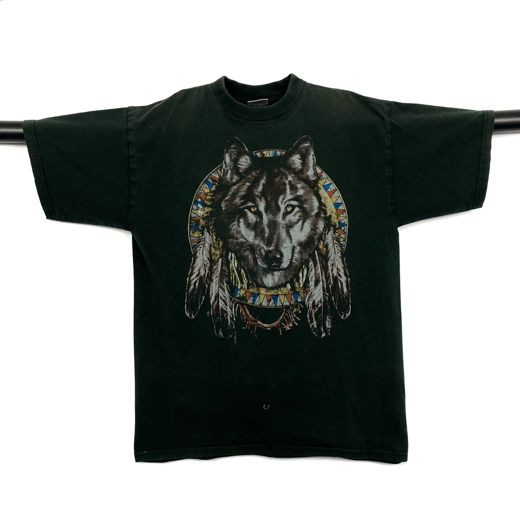 B&C Native American Wolf Dream Catcher Distressed Graphic T-Shirt