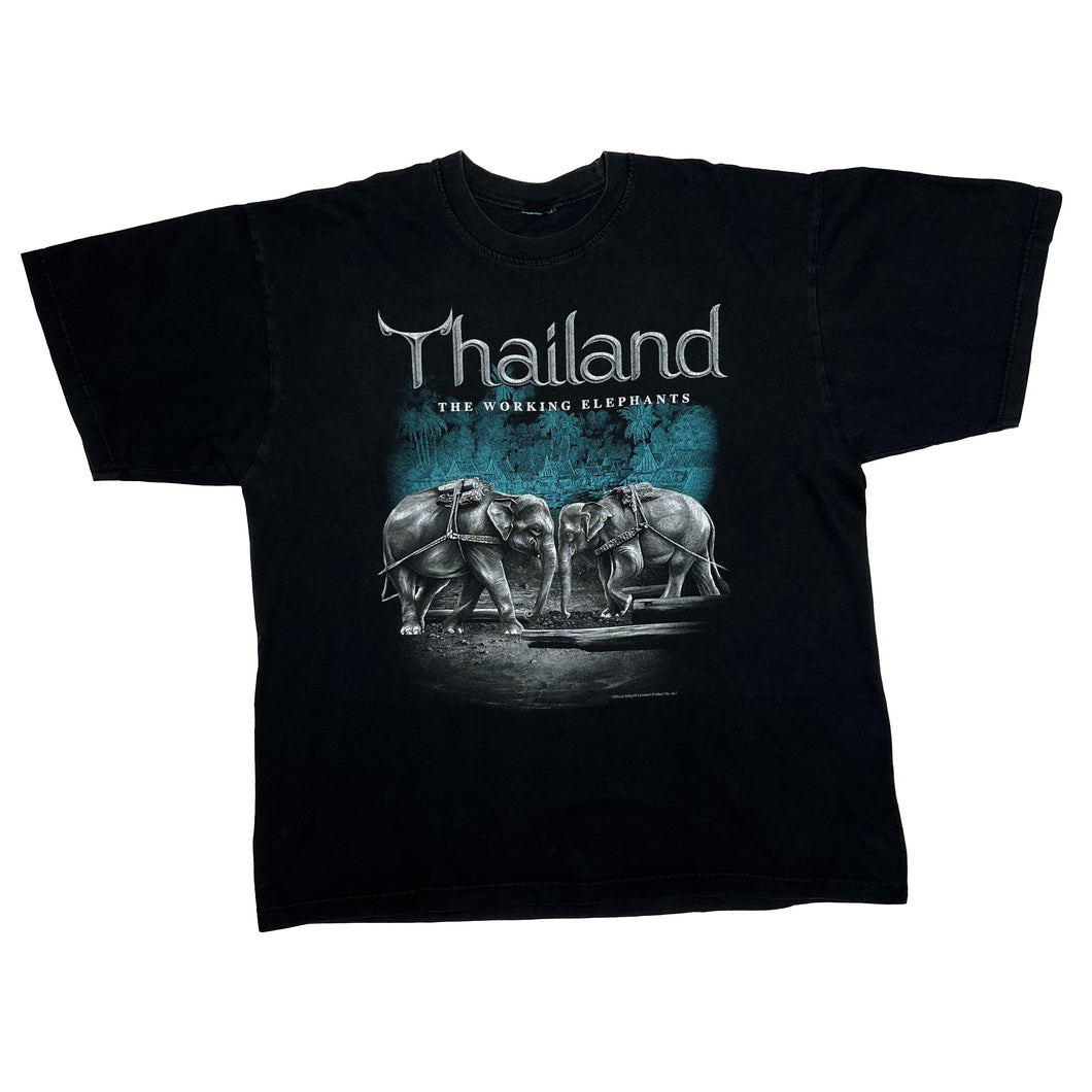 THAILAND “The Working Elephants” Souvenir Animal Spellout Graphic T-Shirt