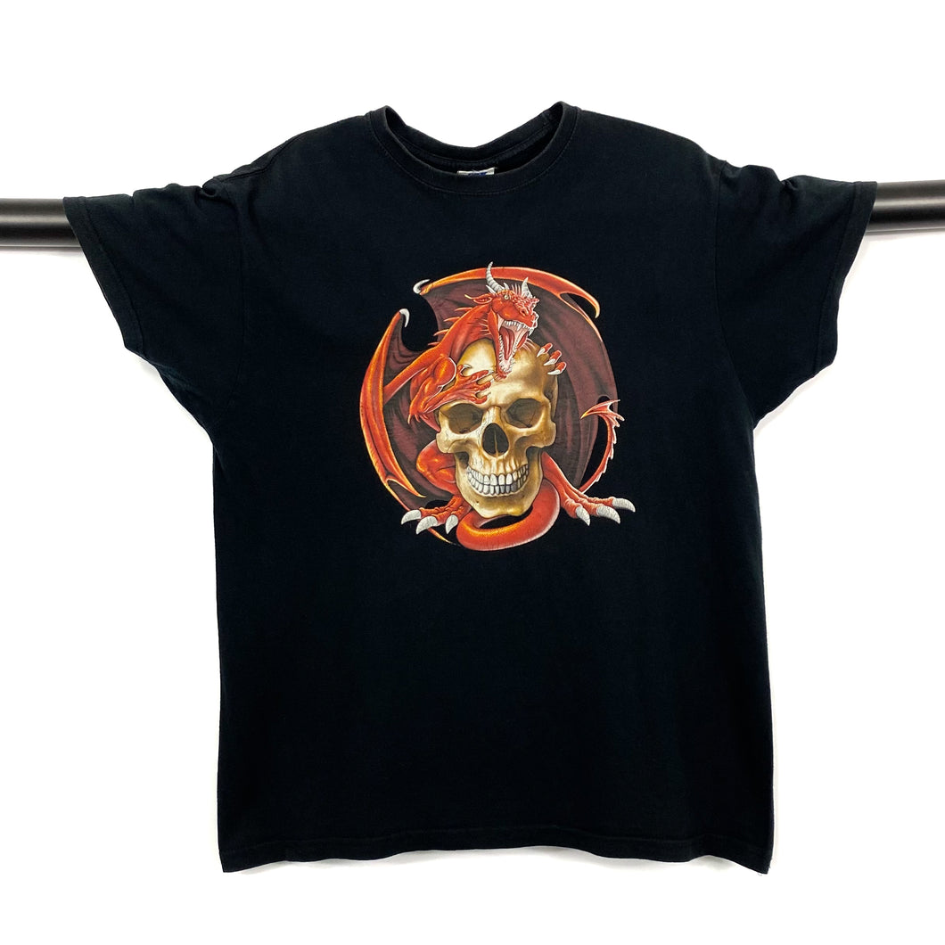 JHK Gothic Fantasy Dragon Skull Graphic T-Shirt
