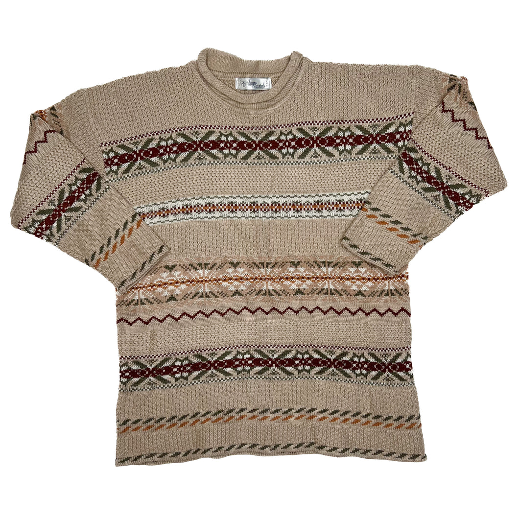 DESIGN ESSENTIALS Multi Patterned Grandad Acrylic Crewneck Sweater Jumper