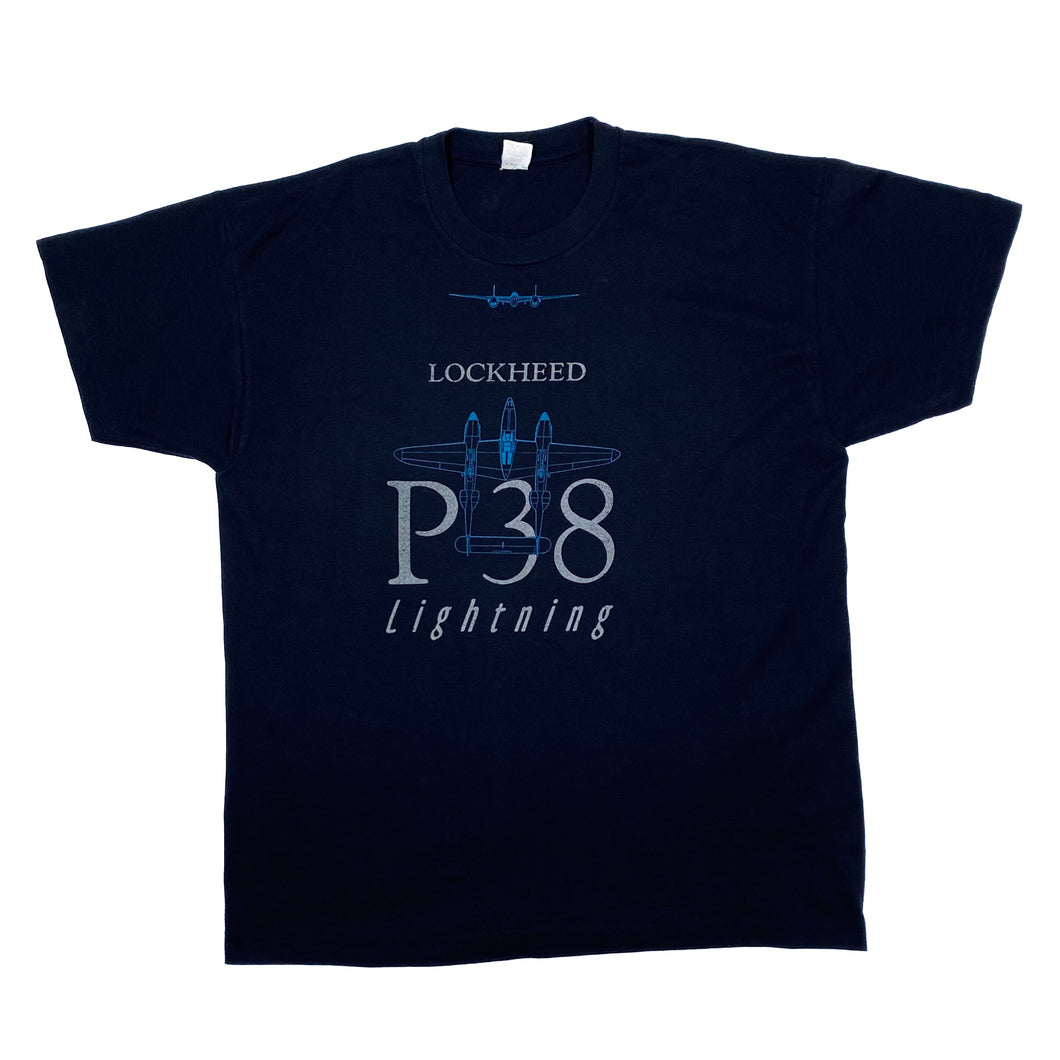 Screen Stars LOCKHEED “P38 Lightning” Air Force Military Single Stitch Graphic T-Shirt