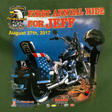 Load image into Gallery viewer, AIRBORNE Screaming Eagles “Ride For Jeff” Biker Souvenir Graphic Spellout T-Shirt
