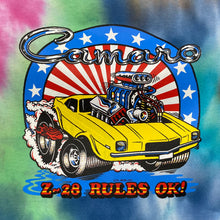 Load image into Gallery viewer, CAMARO (1975) “Z-28 Rules Ok!” Hot Rod Muscle Car Cartoon Tie Dye T-Shirt
