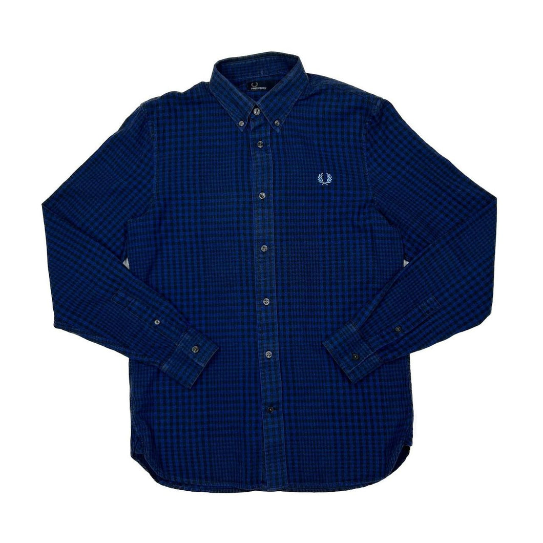 FRED PERRY Classic Embroidered Mini Laurel Crest Logo Checked Long Sleeve Button-Up Shirt