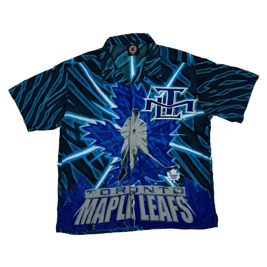 NHL TORONTO MAPLE LEAFS Ice Hockey All-Over Print Open Collar Polyester Shirt