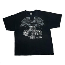 Load image into Gallery viewer, Early 00’s National Heritage LIVE HARD RIDE HARD Gothic Biker Spellout Graphic T-Shirt

