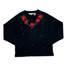 Load image into Gallery viewer, Early 00’s ORVIS Embroidered Floral Flower Pattern V-Neck Sweatshirt
