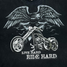 Load image into Gallery viewer, Early 00’s National Heritage LIVE HARD RIDE HARD Gothic Biker Spellout Graphic T-Shirt
