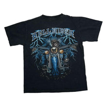 Load image into Gallery viewer, Early 00’s MBS “Hell Rider” Gothic Skeleton Biker Spellout Graphic T-Shirt

